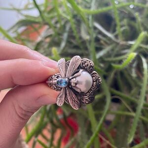 Sterling Silver Dragonfly Ring with Blue Gemstone size 7